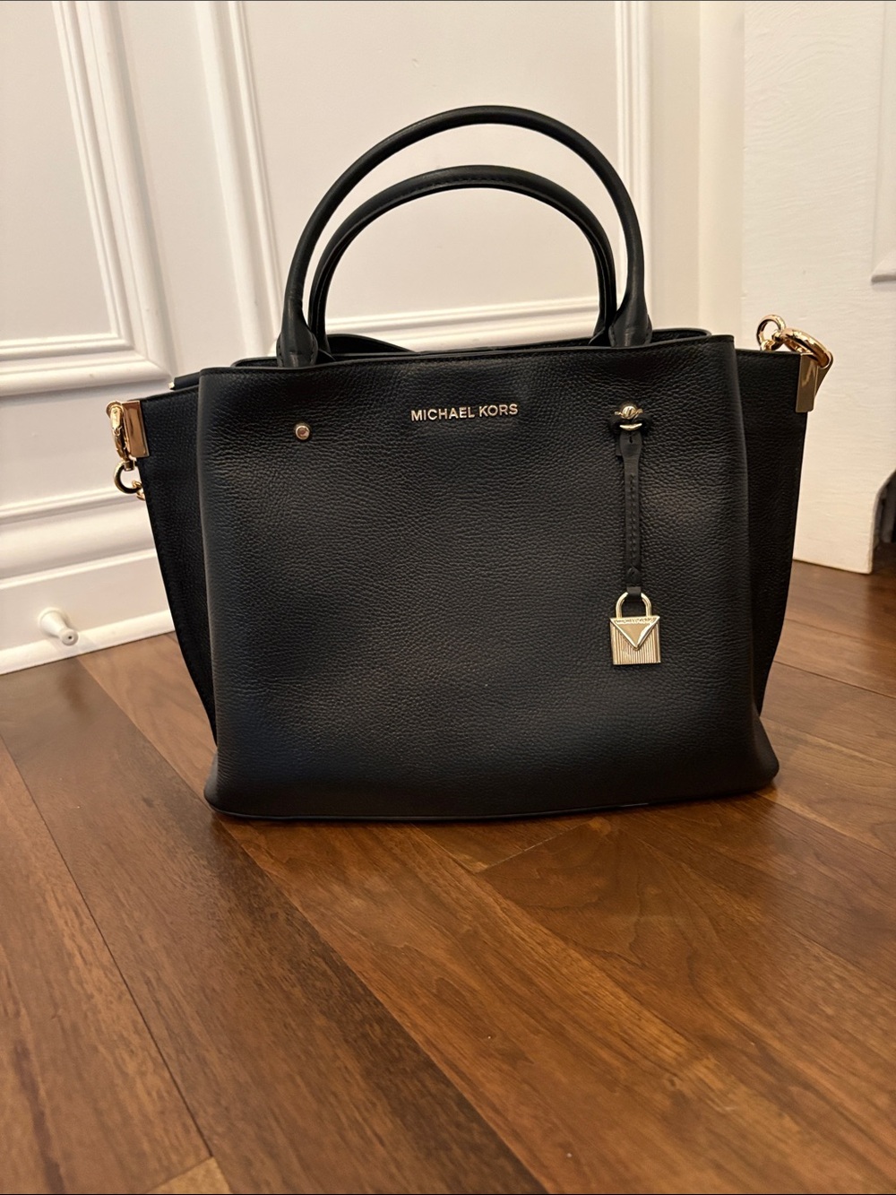New! Michael Kors Black Leather Tote with Gold Hardware